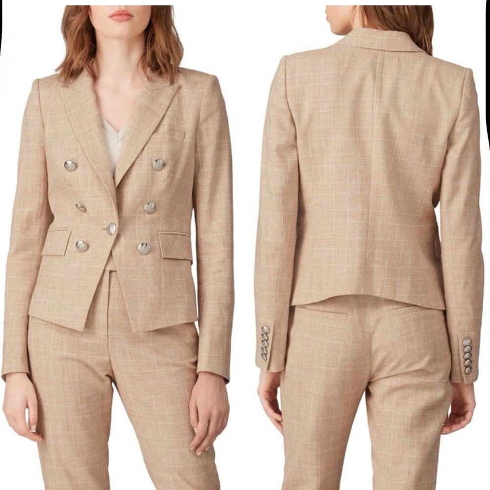 VERONICA BEARD Diego Heathered Plaid Dickey Jacket in Khaki Beige Tan